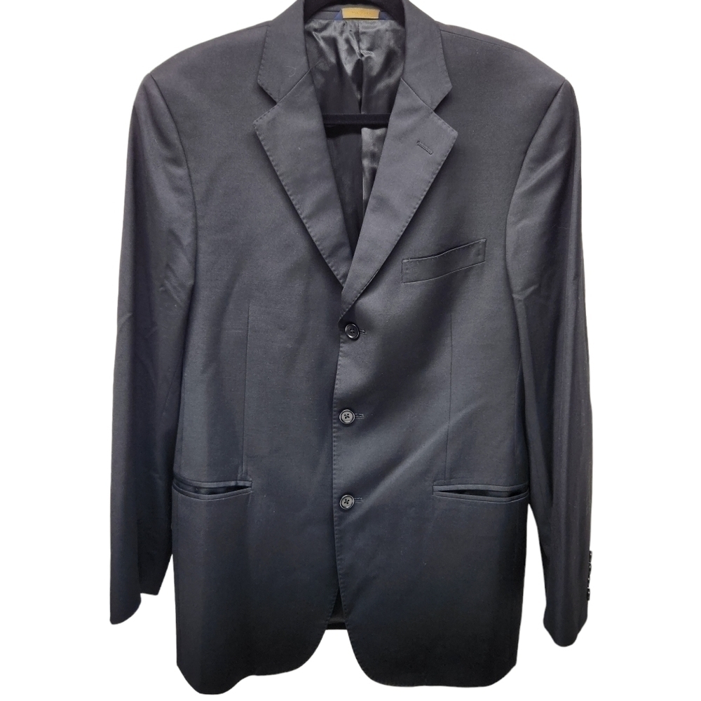 Brooks Brothers Regent Suit Jacket Wool Black Notch Lapel Made in Italy Size 42R